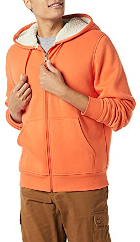 Amazon Essentials Felpa con Cappuccio e Cerniera Integrale in Pile Foderata in Sherpa Uomo, Arancione, L