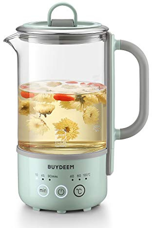BUYDEEM K313 Travel Electric Kettle, Mini Healthy-Care Beverage Kettle, Tea Maker with Heat Resistant DURAN® Glass & Durable Pro 18/10 Pro Stainless Steel, 0.6L, Cozy Greenish