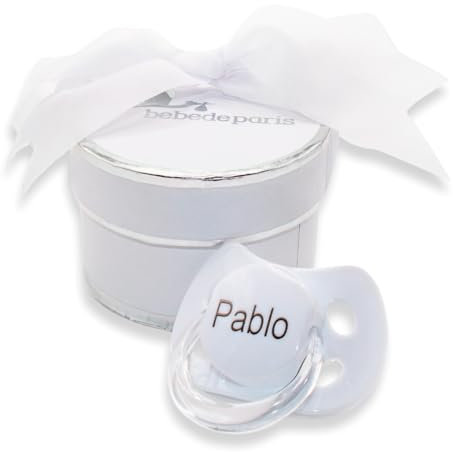 Chupete Personalizado 0 a 6 Meses con Nombre | Regalo Bebé Recién Nacido Original | Tetina de Silicona Sin BPA | Suave Cómodo y Seguro | Presentado en Caja Regalo de Lujo (Blanco) | BebeDeParis