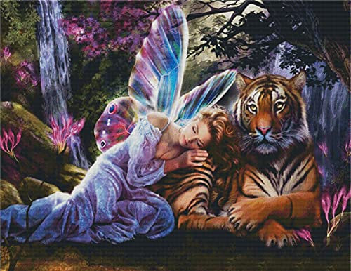 Abillyn Kreuzstich Stickpackungen Vorgedruckt, Schönheit und Tiger Bilder Stickerei Set (Schönheit und Tiger)