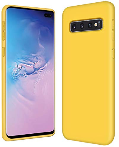 CoolGadget Silikon Hülle für Samsung Galaxy S10 Plus Mikrofaser Gelb | Qi fähig induktives Laden, farbige TPU Schutzhülle, erhöhter Kamera und Display Rahmen, matt und griffig