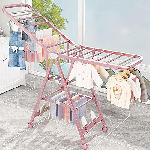 Clothes airer, Aluminum drying rack, Foldable indoor clothes airer, Four side wings ideal for hangers, For indoor & Outdoor drying, Rose gold