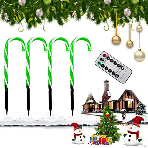 Zuckerstangen Festive LED Lichterkette - 4 Stück Weihnachten Beleuchtete Zuckerstangen Lichter Weihnachtsweg Marker, für Garten Dekoration, Gartenstecker Balkon Weihnachtsbeleuchtung Deko Außen