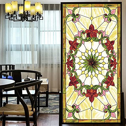 Sichtschutz-Fensterfolie europäischer Kirchenstil Buntglas kein Kleber statische Haftung dekorative Fensteraufkleber 50x140cm