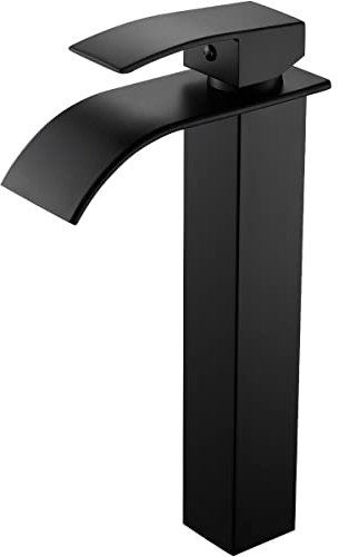 Ankoory Bathroom Waterfall Basin Mixer Taps, High Rise Basin Faucets, Mono Single Lever Tall Tap for Washroom Counter top, Modern and Square Design, Include Flexible Tails, Brass (Matte Black)