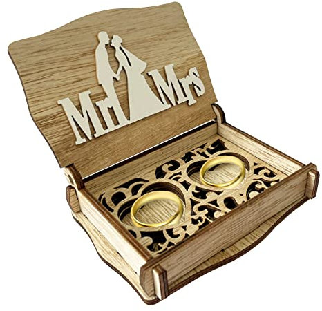 Holz Ring box Vintage Mr Mrs Ringkästchen Schachtel für Heiratsantrag Verlobungsring Hochzeit Ringschatulle Ringkästchen mit Spitze Schmuckschatulle für Verlobung Heiratsantrag