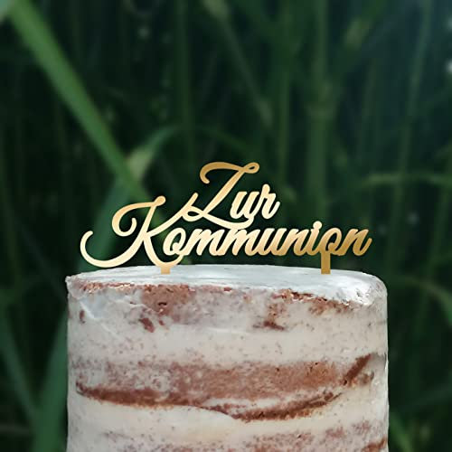 Cake Topper (Zur Kommunion) Acryl/Holz, Tortenstecker, Torte, Kuchen, Stecker, Deko, Caketopper (Gold)