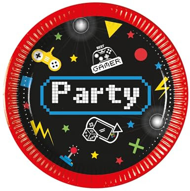 8 x Gaming Party Small Paper Plates 20 cm - Multicoloured, One Size