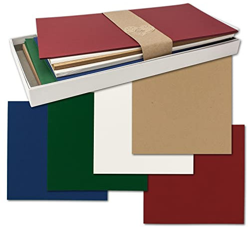 25x Quadratisches Faltkarten Set 15,0 x 15,0 cm - Doppelkarten mit Briefumschlägen und Einlegeblättern - Braun, Dunkelrot, Dunkelgrün, Dunkelblau, Naturweiß