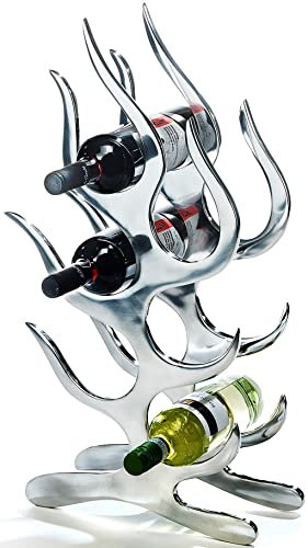 Kobolo Weinregal Flame, 33x15x64 cm, Silber, Metall-Aluminium, stilvolles & modernes Flaschenregal für 6 Weinflaschen, dekorative Weinaufbewahrung für Küche & Wohnzimmer