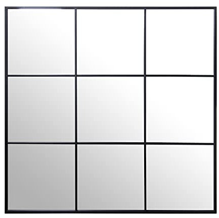 DRW Espejo de Pared Cuadrado de Ventana en Metal Negro 120x2x120cm