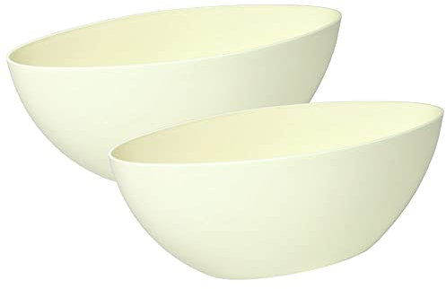 MePla - 2 Stück Schale OVAL - wetterfestes Pflanzgefäß - UV-beständiger Blumenkübel - Pflanzschale - Schale - L 21 cm - Creme
