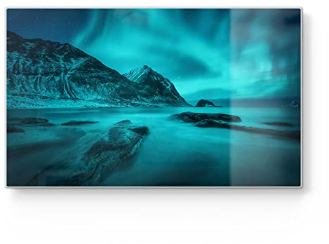 DEQORI Frühstücksbrett Glas | klein 23x14 cm | Motiv Polarlichter in Norwegen | Design Schneidebrett für Küche | Frühstücksbrettchen antibakteriell & rutschfest | Glasplatte & Servierplatte