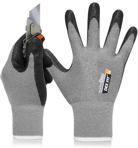 DEX FIT Level 5 Cut Resistant Gloves Cru553 Prime, 3D-Comfort Fit, Firm Grip, Thin & Lightweight, Touch-Screen Compatible, Durable, Breathable & Cool, Machine Washable; Grey XL (10) 1 Pair