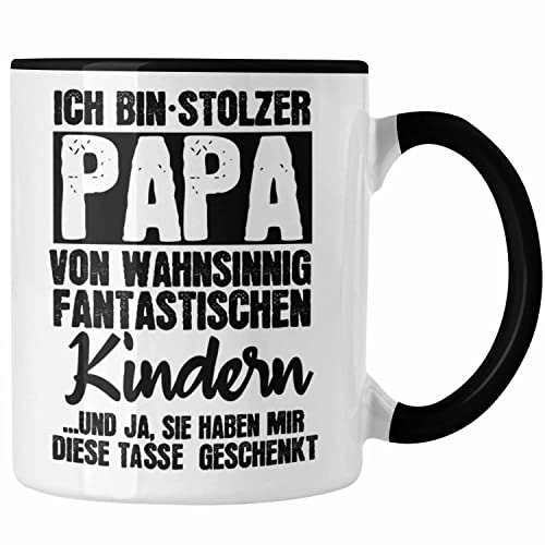 Trendation - Vater Papa Tasse Geschenk Lustiger Spruch Stolzer Papa Von Fantastischen Kindern Geschenkidee Geburtstag (Schwarz)