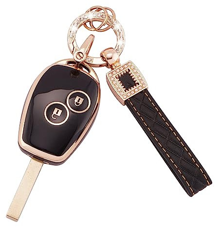 Koaudb Coque de clé pour Voiture pour Clio Kangoo Megane Laguna Modus Dacia Twingo Kangoo 2 Boutons Coque Clé Télécommande Coque de Protector étui Carte Dacia avec Cordon Porte-clés(BP-Rnl-2R)