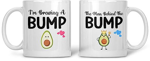Rib ticklerz - Funny Mugs Brewing A Bump Couple's Mug Set New Parent Gift Mum and Dad Gift New Baby Gift Cute Mug Baby Shower Present Ceramic Mug Cup Friend - MG211