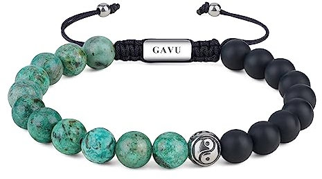 GAVU Afrikanisches Türkis Onyx Perlen Armband Halbedelsteine mit Yin Yang Charm für Männer