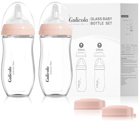 Gulicola Natural Glass Baby Bottle 8 oz, 2 Pack - Pink