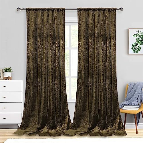 Rosnek Gardine 300cm Lang,2 Stück H304xB132CM Samt Vorhang Blickdicht Kräuselband,Luxus Vorhänge Schlafzimmer Thermovorhang mit Multifunktionsband,Barock Deko,Taupe