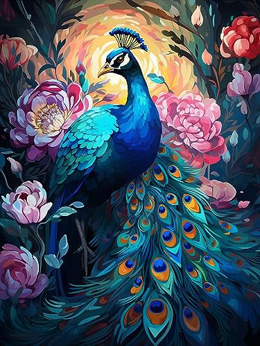 Diymood DIY Diamond Painting Pfau Kit – 5D Diamant Bilder Blume für Erwachsene | Kunstvolle Strass Stickerei Sets für Home Dekoration | 30X40 cm Wanddekoration