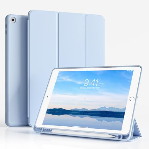 ZKTUYU Hülle für iPad 9. / 8. / 7. Generation mit Stifthalter 10.2 Zoll Modell 2021/2020/2019, Ultradünne Schutzhülle aus TPU mit Standfunktion für iPad 10,2 Zoll, Auto Wachen/Schlafen Funktion, Blau