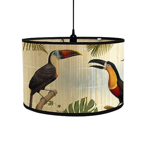 FANSU Abat-Jour en Bambou Classique Moderne Tambour Abat-jour, Remplacement Abat, Jour Fait à la Main, pour Lampe de Table, Suspension, Lampe de Chevet, Lampadaire (oiseau beige,30x20cm)
