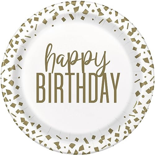 Unique- Piatti di Carta Ecologici-23 cm-Coriandoli Oro Festa di Compleanno-8 Pezzi (Confezione da 1), Multicolore, Large, 78435EU