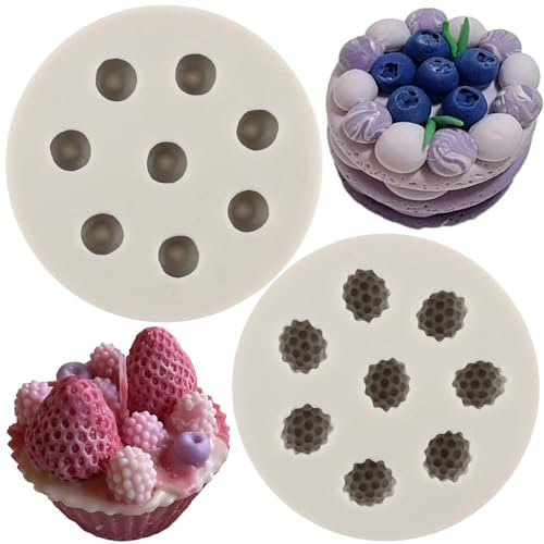 MYPRACS 2 moldes de silicona para fondant, frambuesa, mora, pasta de goma, chocolate, caramelos, decoración de tartas, cupcakes, dulces, chocolate, pasta de goma, arcilla polimérica, 2 unidades