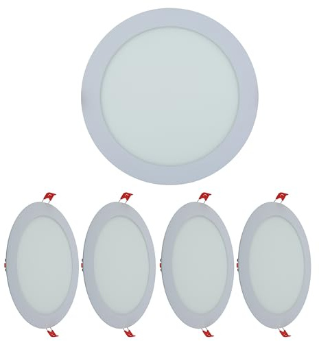 TEKLED LED Round Recessed Ceiling Light | Flat Panel Ultra Slim 220mm Downlight | 18W 1800LM 4000K Cool White | for Home Kitchen Office Shop Industrial Use | 4-Pack [Energy Class F]