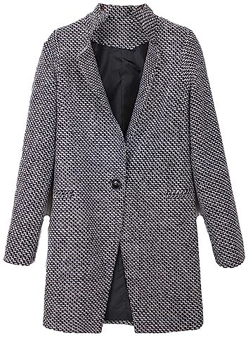 Veste Hiver Chaud Manteau à Carreaux Femme Blazer En Laine Mi-Long Pied-De-Poule De Style Urbain Mode Veste Coupe Slim à Revers Long Outwear Coat Veste Manteaus (Gris,M)