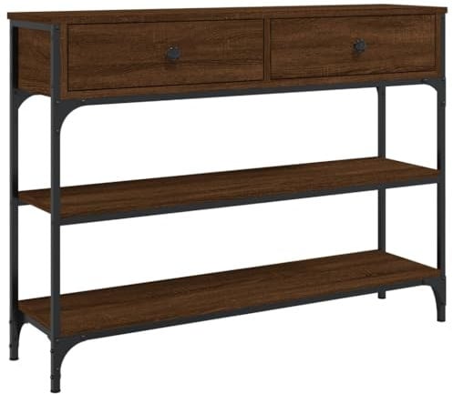 vidaXL Table Console, Table d'Entrée avec Rangement, Table de Couloir, Table d'Appoint Salon Salle de Séjour Maison Intérieur, Industriel, Chêne Marron Bois d'Ingénierie