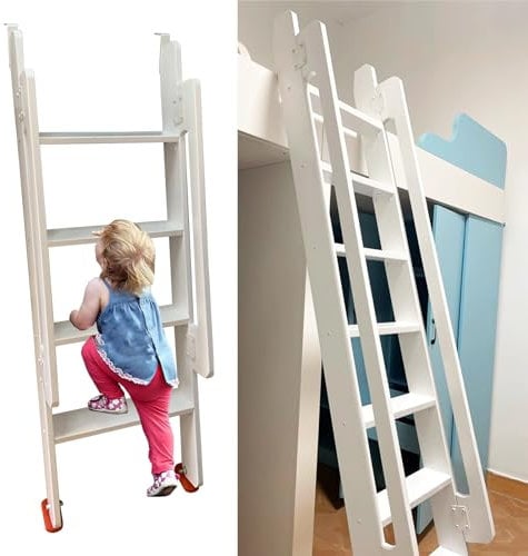 Hochbett Leiter Ersatz-Innenkoje-Leiter, Extrabreite Dachbodenleiter aus Holz mit Handläufen und Haken, Vielseitige Wohnwagen-Etagenleiter, Belastung 150 Kg / 330 Lbs ( Color : White , Size : 4 steps