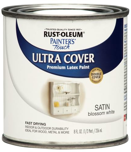 Rust-Oleum 267300-Painter's Touch Latex Paint, 1 Half Pint, Satin Blossom White