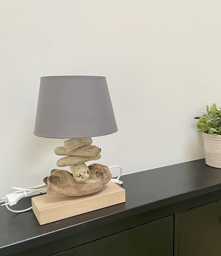 Handgefertigte Tischlampe/Tischleuchte aus Treibholz (Lampenschirm anthrazit)