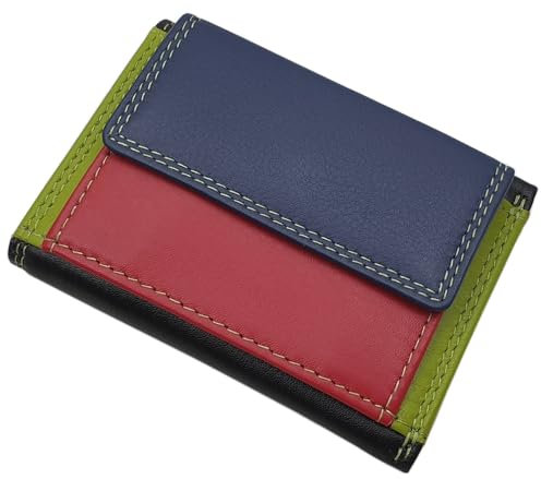 myledershop Kleine Rind-Nappa Leder Damen Geldbörse/Geldbeutel/Portemonnaie/Geldtasche mit RFID & NFC Schutz Mehrfarbig