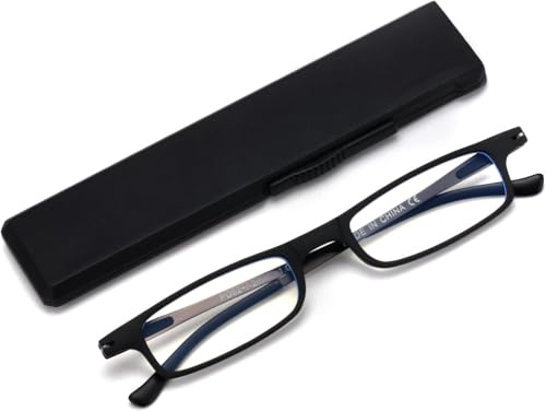 Missfive ultradünne leichte Faltbare Lesebrille TR90 Blaulichtblockierung Anti-UV faltbare kompakte Computer-Lesebrille,dehnbar für Herren und Damen, Schwarz +1.50