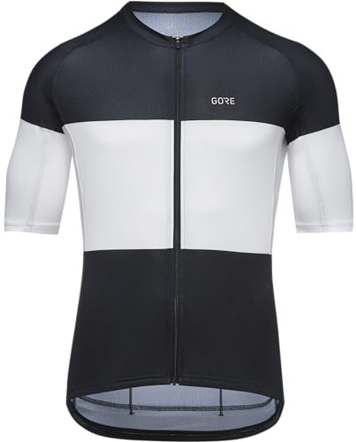 GORE WEAR Breathable Men's Cycling Jersey, Spirit Stripes, Fast Moisture Wicking, Unique Design, Short Sleeve Cycling Shirt Black/White