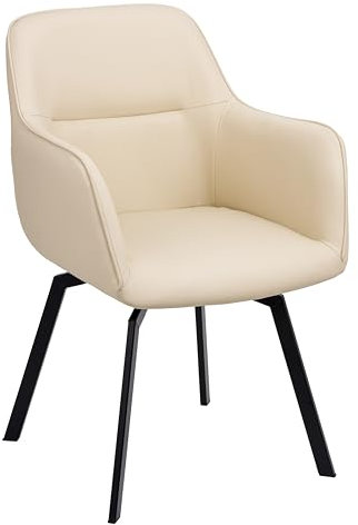 Baroni Home Moderner Drehsessel mit Armlehnen und Bezug aus Kunstleder und Beinen aus schwarzem Stahl, Sitzfläche für Wohnzimmer, Schlafzimmer, Leseecke, Beige, 55 x 85 x 47 cm
