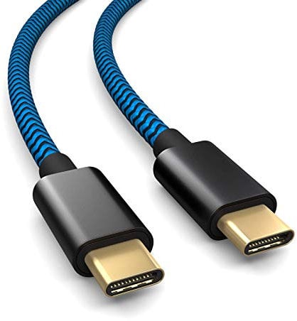 Cable de carga PS5 de nylon de 3 m para el mando de Playstation 5, cable USB C a C, USB 3.1 (USB 3.0), cable de carga, cubierta de tela, enchufe de aluminio, azul-negro