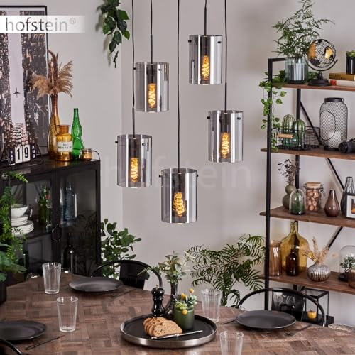 HOFSTEIN Hängeleuchte Parane, 5-flammige Hängelampe aus Metall/Glas in Schwarz/Rauch, moderne Pendelleuchte im Retro/Vintage-Design, Ø Schirme 15 cm, max. 167,5 cm, E27, Esszimmer, Küche, Wohnzimmer