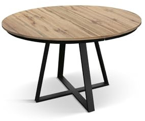 PAZZO DESIGN Table ronde extensible Dafne, table de salon, table de cuisine, pieds croisés noirs, fabriquée en Italie, chêne rustique, de 120 à 170 cm - id_2180
