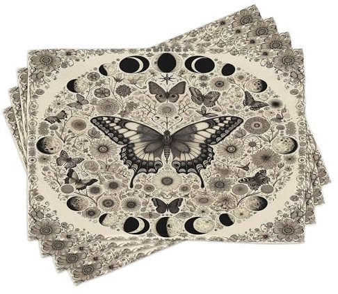 ABAKUHAUS Platzmatten, Kunst Nostalgie mittelalterliche Blumen, Waschbare Stoff Esszimmer Küche Tischdekorations Digitaldruck, Eierschalenfarben Dunkle Taupe Sepia