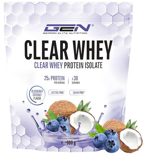 Clear Whey Isolate Protein Shake - Shake Protéiné Fruité Et Rafraîchissant - Isolat De Protéines De Lactosérum De Haute Qualité (Myrtille, Noix De Coco, 900g)