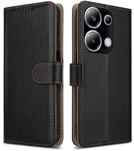 PIXFAB for Xiaomi Poco M6 Pro (4G) - Leather Wallet Phone Case, Magnetic Book Flip Folio Cover [Card Slots] and [Kickstand] Case Compatible with Poco M6 Pro (4G) - Black