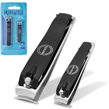 Rolvex Nail Clippers Set for Men & Women, Professional Stainless Steel Nail Clipper for Thick Nails, Toenail Clippers Sharp Sturdy Nail Cutter 2Pcs for Fingernails Clippers for Men, Women, Kids