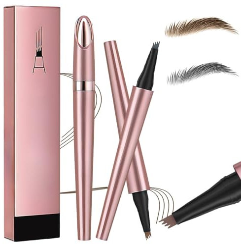 Magischer 3D-Microblading-Augenbrauenstift - Wasserfester Konturstift Mit 4 Spitzen, Präziser Und Langlebiger Brauenstift Für Natürliche Augenbrauen (Grau+Hellbraun)