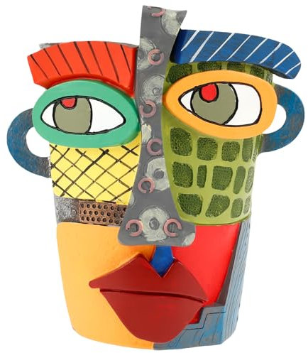 shaojian Vaso per piante personalizzato, vaso per fiori con viso astratto, colorato e divertente, con manici, vaso creativo in resina artistica, decorazione per la casa, regalo per giardinieri (stile