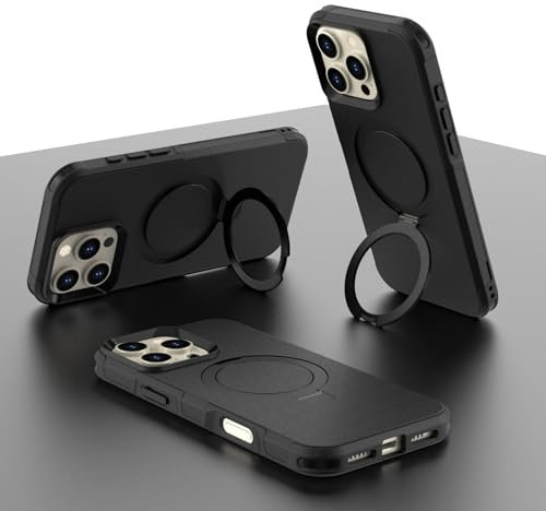 for iPhone 15/14/13 pro max Case Invisible Stand [12FT Military Shockproof ] [TOP N56 Magnets] [20W Fast Charging] Truly Completely Flat &Double layer protection Case iPhone15 pro max - Pstand Black