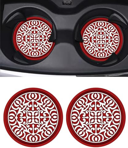 Flaconi 4 Pezzi Sottobicchiere per Auto,Accessori Auto Interno,Gadget Macchina Interni,Antiscivolo in Silicone Portabicchieri per Auto,Tappetino per Automobili per Porta bicchieri (Rosso)